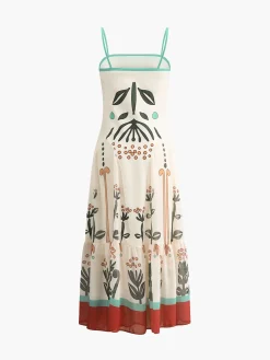Plant Print Cami Midi Dress