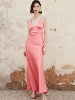 Pleated Backless Cami Long Dress