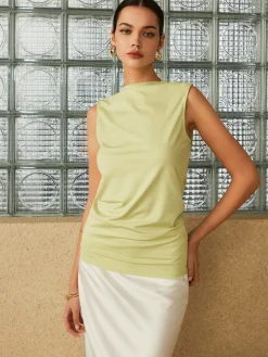 Pleated Backless Tank Top