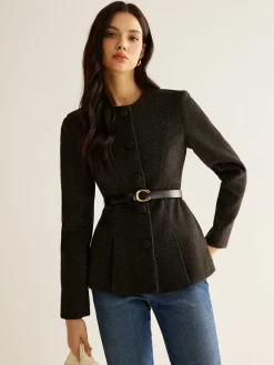 Pleated Button Slim Blazer Without Belt