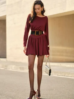 Pleated Cinched Waist Dress Without Belt