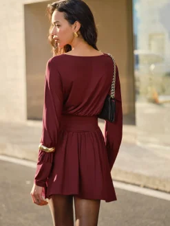 Pleated Cinched Waist Dress Without Belt