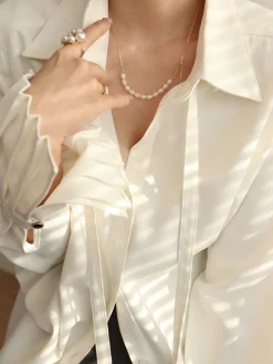 Pleated Cuff Collar Tied Button Shirt