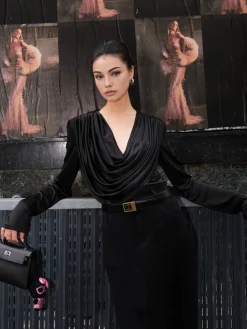 Pleated Drape Neck Shirt
