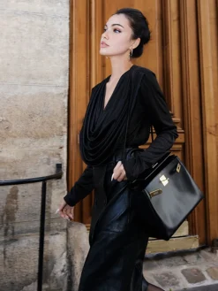 Pleated Drape Neck Shirt