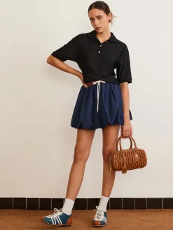Pleated Drawstring Bubble Mini Skirt