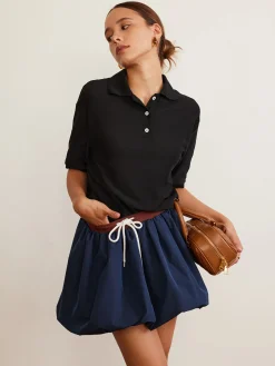 Pleated Drawstring Bubble Mini Skirt