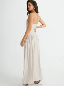 Pleated Drawstring Pockets Long Dress