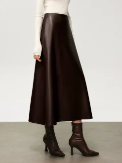 Pleated Faux Leather Midi Skirt