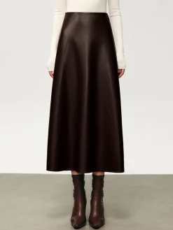 Pleated Faux Leather Midi Skirt