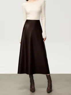 Pleated Faux Leather Midi Skirt