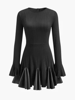 Pleated Faux Leather Panel Dress