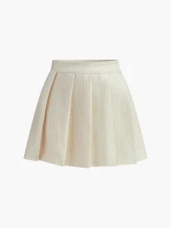 Pleated Front Button Zipper Strapless Skirt Set