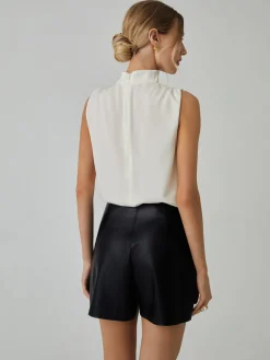 Pleated High Neck Sleeveless Blouse