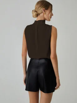 Pleated High Neck Sleeveless Blouse