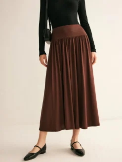 Pleated Jersey Midi Skirt
