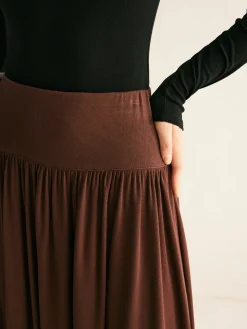 Pleated Jersey Midi Skirt