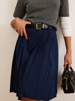 Pleated Midi Skirt With Belt