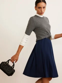 Pleated Midi Skirt With Belt