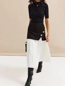 Pleated Panel Midi Skirt