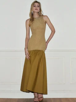 Pleated Panel Tank Long Dress