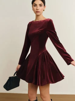 Pleated Panel Velvet Dress