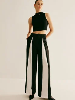 Pleated Patchwork Wide-Leg Pants