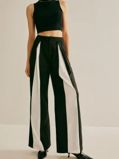 Pleated Patchwork Wide-Leg Pants