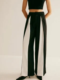 Pleated Patchwork Wide-Leg Pants