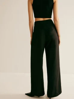 Pleated Patchwork Wide-Leg Pants