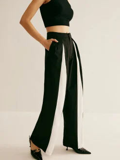 Pleated Patchwork Wide-Leg Pants