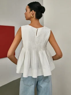 Pleated Peplum Sleeveless Blouse