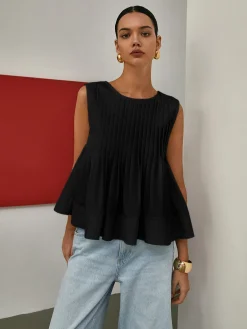 Pleated Peplum Sleeveless Blouse