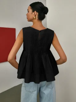 Pleated Peplum Sleeveless Blouse