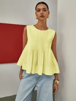 Pleated Peplum Sleeveless Blouse