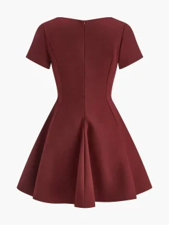Pleated Piping Short Sleeve Dress