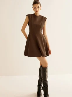 Pleated Piping Zipper Tank Dress