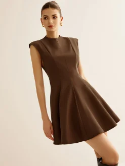 Pleated Piping Zipper Tank Dress