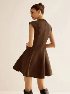 Pleated Piping Zipper Tank Dress