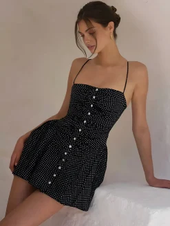 Pleated Polka Dot Sleeveless Dress