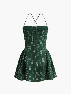 Pleated Polka Dot Sleeveless Dress