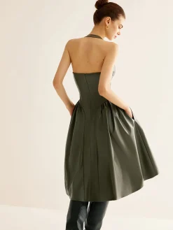 Pleated PU Leather Cami Dress
