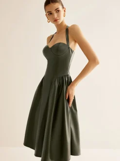 Pleated PU Leather Cami Dress
