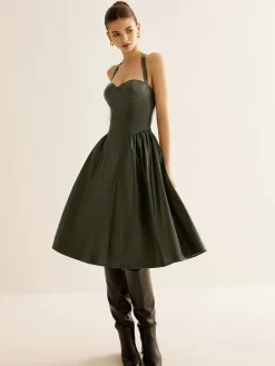 Pleated PU Leather Cami Dress