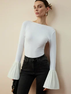 Pleated Ruffle Sleeve Blouse