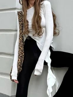 Pleated Ruffle Tassel Jersey Top