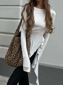 Pleated Ruffle Tassel Jersey Top
