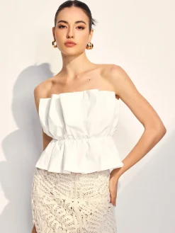 Pleated Ruffle Trim Tube Top