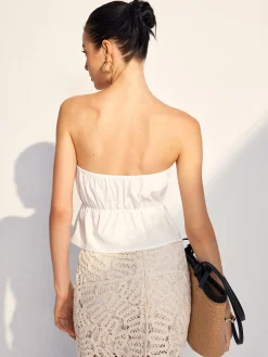 Pleated Ruffle Trim Tube Top
