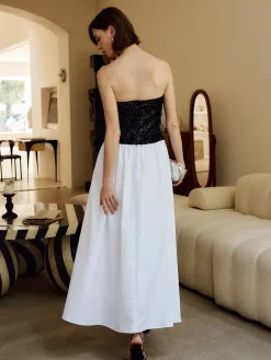 Pleated Sequins Tube Long Dress